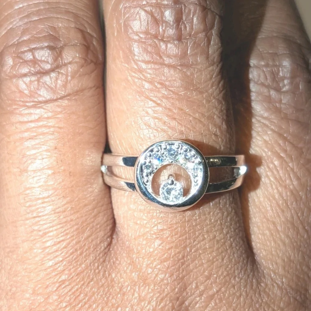 Luxury High Quality Unisex 925 Sterling Silver Crystal Crescent Moon Ring sz 8
